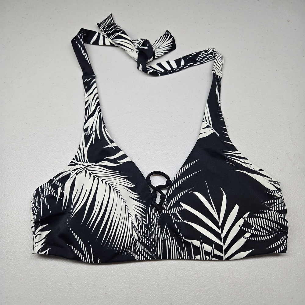 Athleta Women Swimwear 34B/C Black White Floral Tropical Underwired Halter
